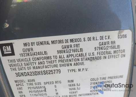 2006 Chevrolet Hhr Lt from USA, damaged, VIN 3GNDA23DX6S625779